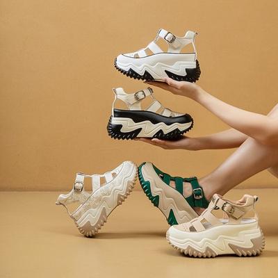 Папины сандалии женские новые на высоком каблуке на толстой подошве с вырезами спортивные сандалии с внутренней высотой небольшой досуг