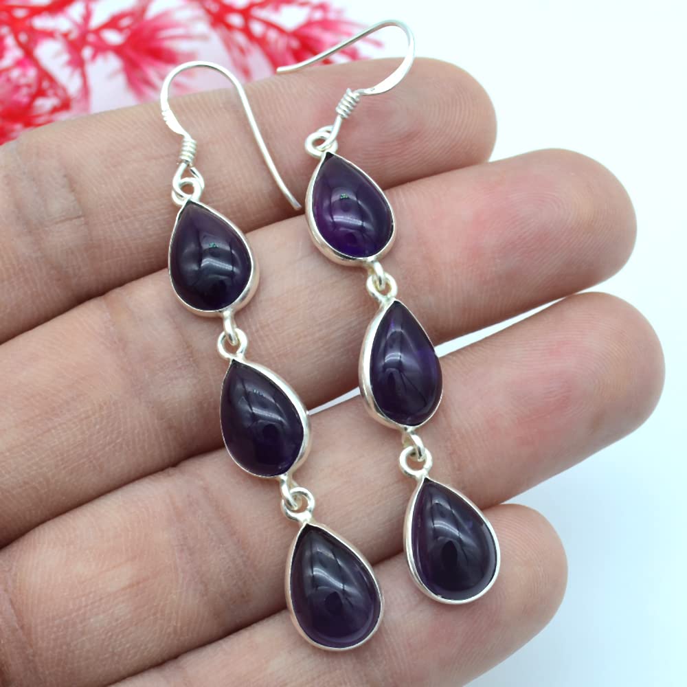 Amethyst Earring, 925 Silver Earring, Handmade Earring, Women Earring, Birthstone Gift, Bezel Earring, Anniversary Gift, Silver Jewelry