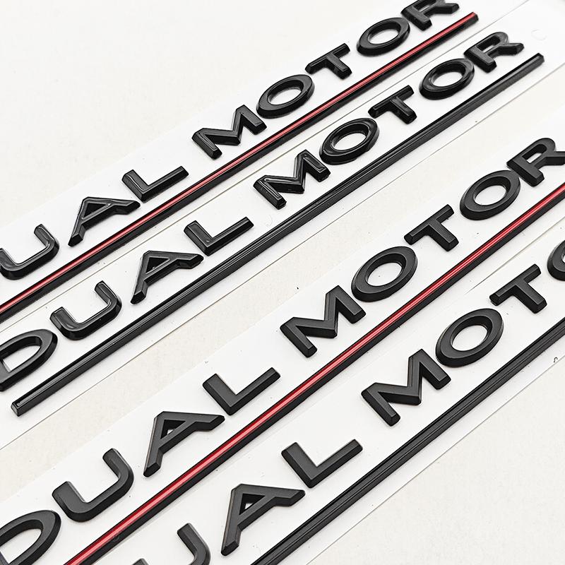 3D ABS Chrome Red Line Black Logo DUAL MOTOR Emblem Letters Car Styling Trunk Badge Sticker for Model3/Y/S/X DUAL MOTOR Accessories