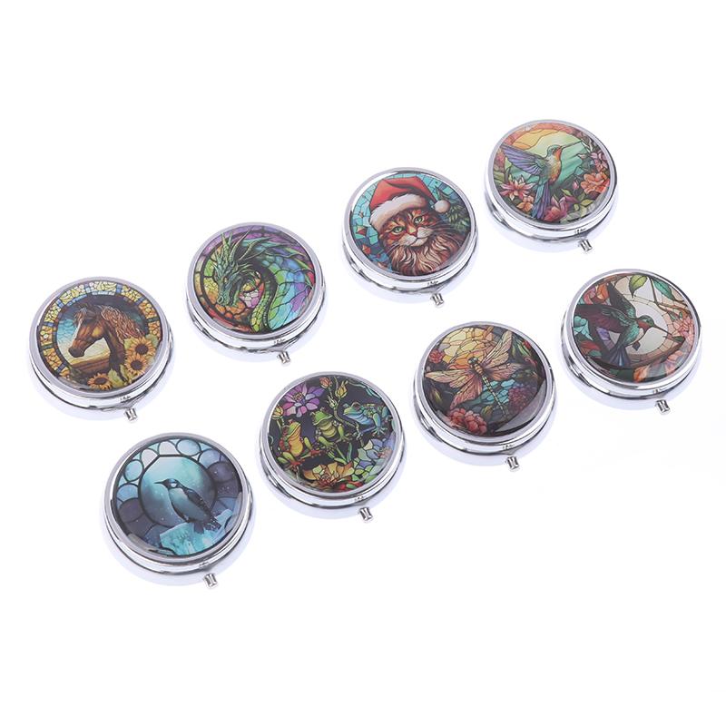 1 шт., круглая таблетка в виде листа стрекозы, 3 отделения, мини-декоративный карманный кошелек, портативный дорожный держатель для таблеток и витаминов Orga