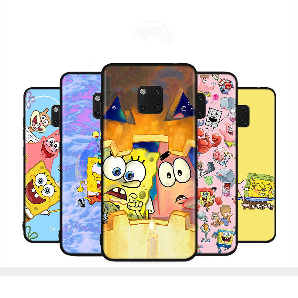 PB4 SpongeBob Patrick Black Sofe Case for iPhone 16 15 Plus 14 13 Pro 8 SE XR XS Max P30 Nova 5T Y5P Y6 Y7 Y8P Y9 Realme C30 C33 C31 VIVO Y36 V27