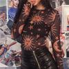Sun Moon Printed Transparent Mesh Sexy T-Shirt Women O-Neck Long Sleeve Slim Basic Casual Female Tops 2026 Spring New