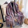 Winter Women'S Luxury Thick Pashmina Wrap Tassel Accent Blanket Design Retro Paisley Pattern Warm Shawl Scarf Practical