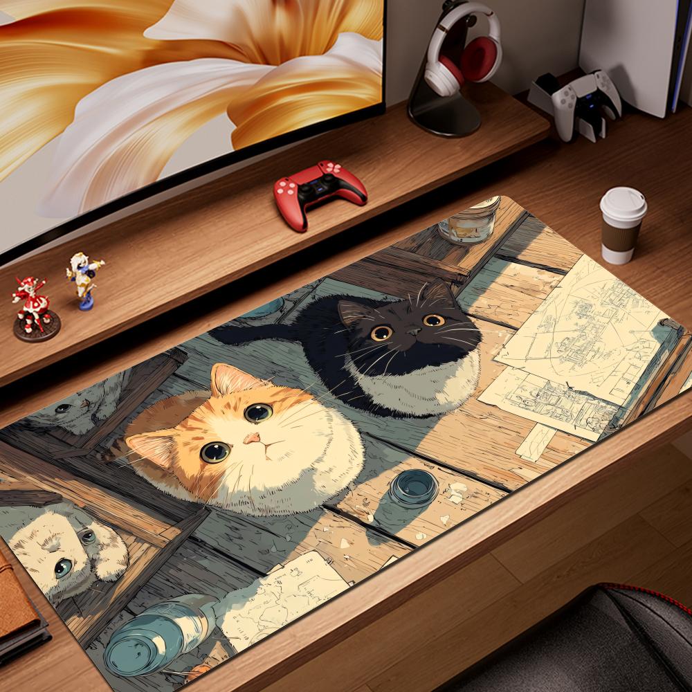 Cute Cartoon Cat Mouse Pad Large Gaming Accessory Deskmats Non-Slip Rubber Computer Keyboard Mat Laptop Long Mouse pad