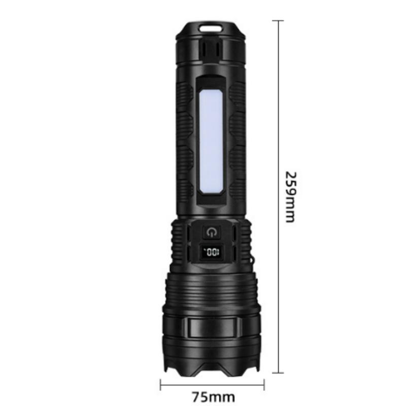 Type C Rechargeable Flashlight High Brightness Zoom Strobe COB Sidelight Battery Gauge Large Capacity ABS Camping Search Light