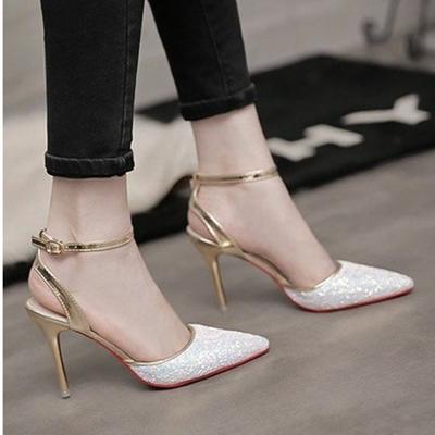 Летний стиль Босоножки на высоком каблуке Блестящие туфли-лодочки с закрытым носком из блесток Женская обувь Сексуальные туфли sandalias Zapatos Mujer788