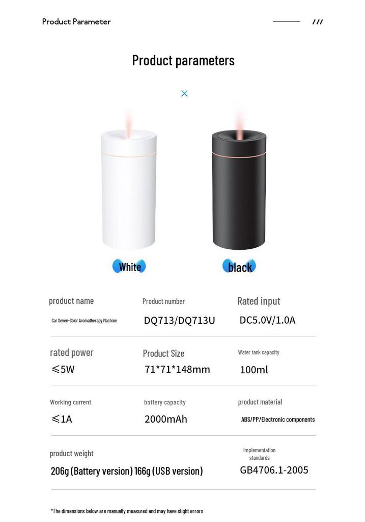 Портативный автомобильный аромадиффузор с семицветной LED-подсветкой и USB-увлажнителем