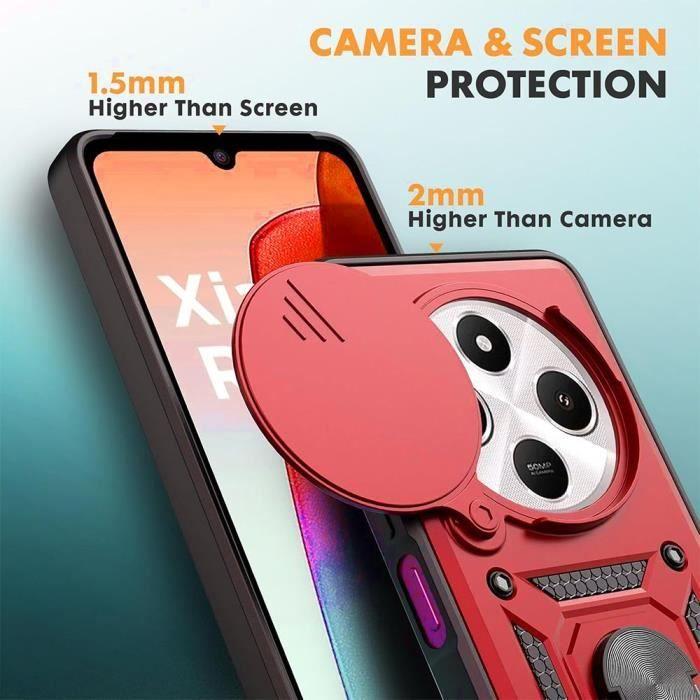 Coque pour Xiaomi Redmi 14C avec 2 Verres Trempés, Coque Rouge Antichoc Rigide avec Protection Caméra