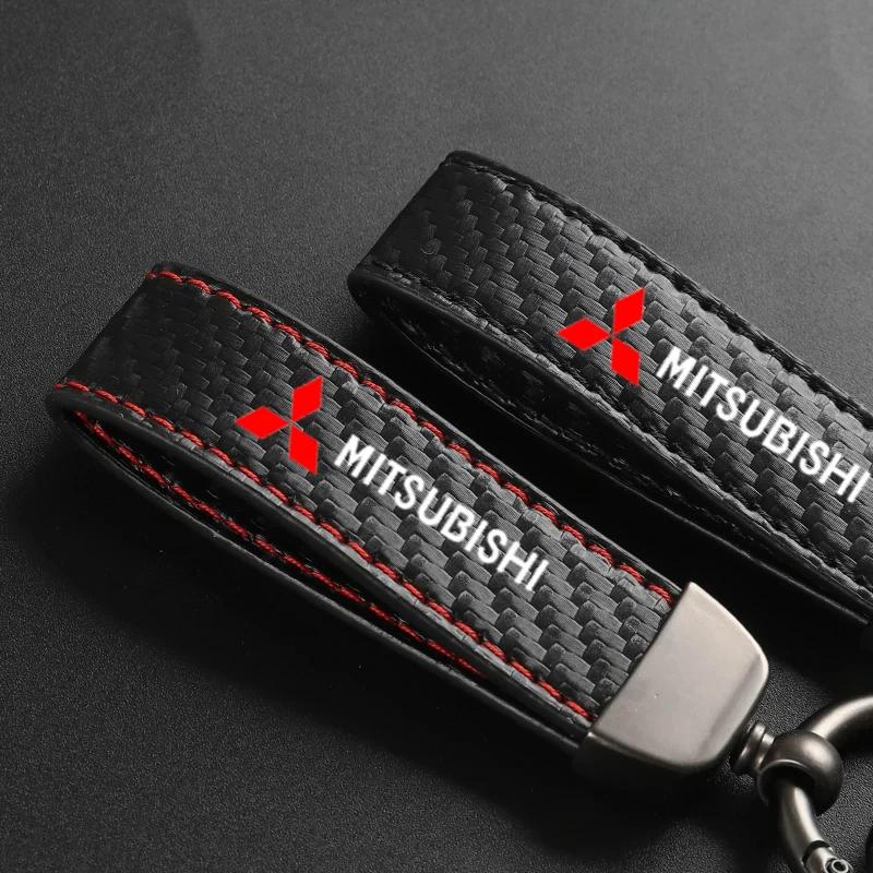 Car PU Leather Keychain Car Carbon Fiber Leather For Mitsubishi Outlander Lancer EVO  ASX Pajeros Car Accessories
