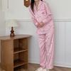 1011 Autumn New Women's Pajamas, High-End Striped Long Sleeve and Long Pants, Color-Blocked Cartoon Cute Collared Loungewear