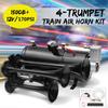 DC 12V 150DB 4 Trumpet Train Horn Kit 12V 150PSI Super Loud with Air Compressor for Vehicle Truck Car SUV Boat Train Horn Hooter