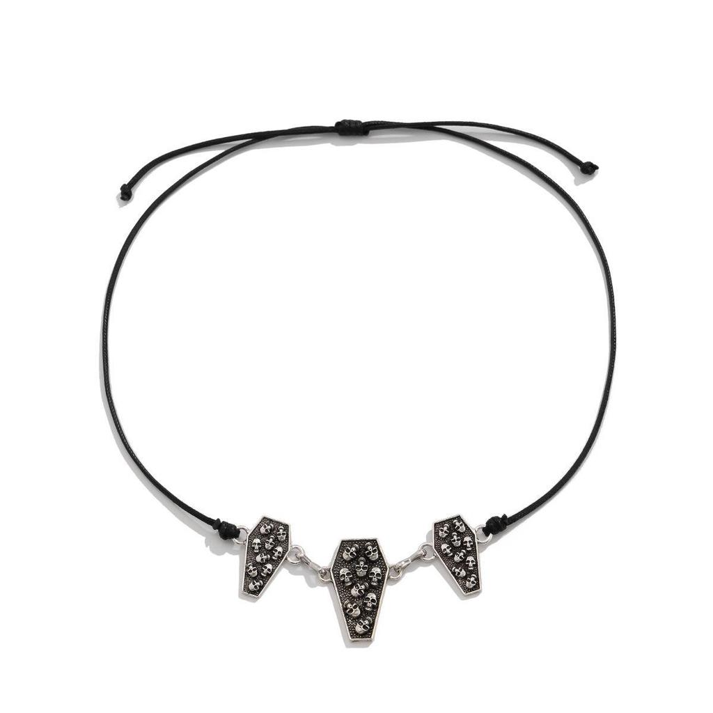 Кожаное ожерелье в виде черепа и гроба: Трансграничные украшения в стиле хип-хоп с нестандартной цепочкой из сплава на ключицу