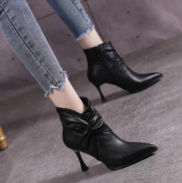 Модные женские ботильоны на высоком каблуке с острым носком, сексуальная обувь для женщин 2025, новые классические повседневные ботинки на молнии сбоку, женские ботинки, ботильоны на каблуке