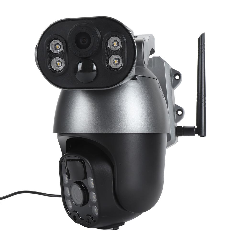 Dual Lens Solar Security Camera 6MP Waterproof Wireless Outdoor PTZ Surveillance Camera with 2 Way Audio Motion Alarm