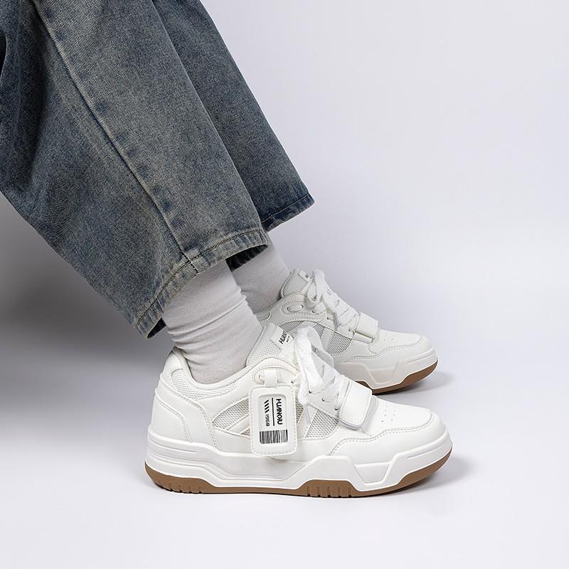 Kids Shoes Mens Casual Platform Sneakers With Hidden Height Increase White Black Low Top Round Toe Thick Sole