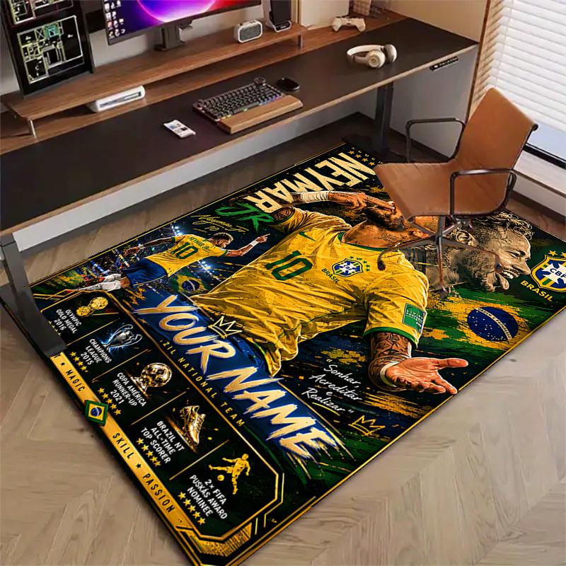 Brazilian football player Design Area Rug Personalized Name- Non-Slip, Soft & Cozy Floor Mat for Living Room, Office - Indoor/Outdoor Carpet