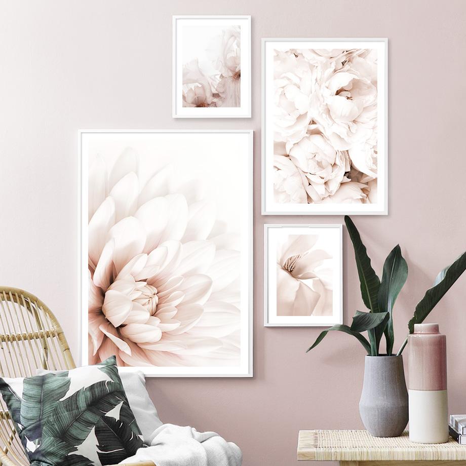 Розовый Блум Пион Роза Георгин Ирис Магнолия Цветок Стены Искусства Принт Холст Картины Скандинавский Плакат Декор Фотографии Для Гостиной