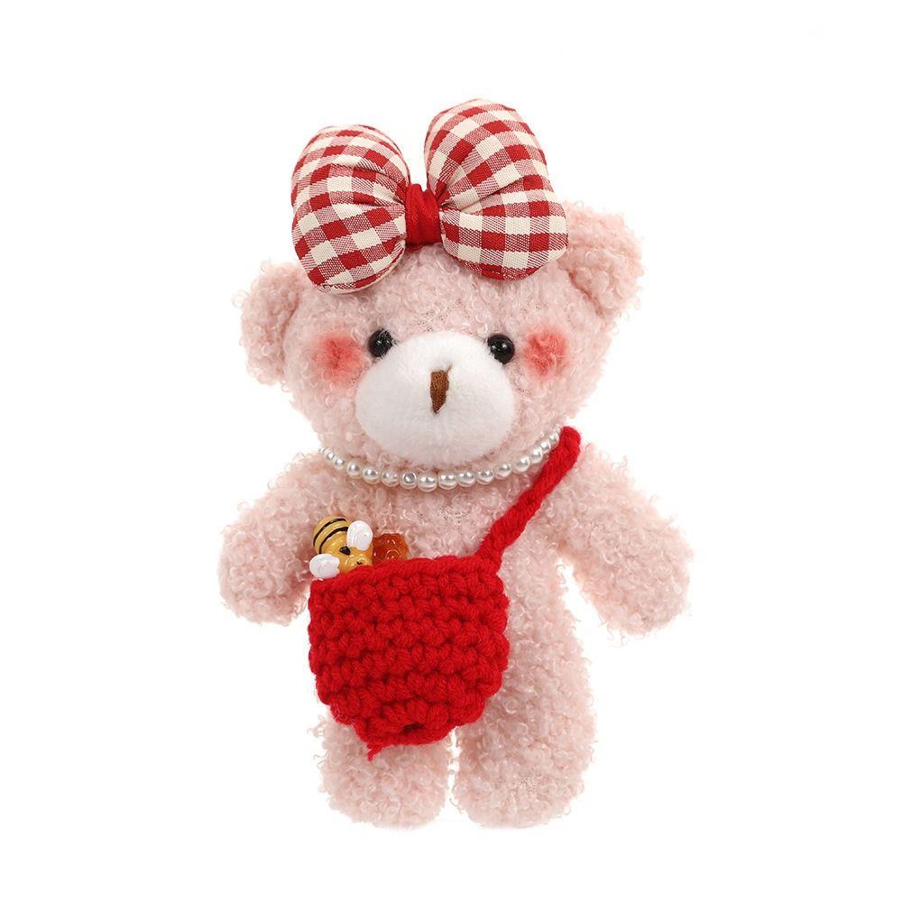 Furry Bear Plush Toys Pendant Bag Accessories Soft Plush Bear Toy Bowknot Bear Keychain Gift