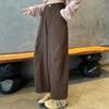 Dark Blue Korean-Style High-Waisted Wide-Leg Pants for Women - Plus Size, Slimming, Casual, 100% Cotton, Autumn Suitable.