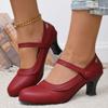 High-heeled, Low-top Single Shoes for Women, Large-sized, Thick-heeled, Round-toed, Cutout Shoes