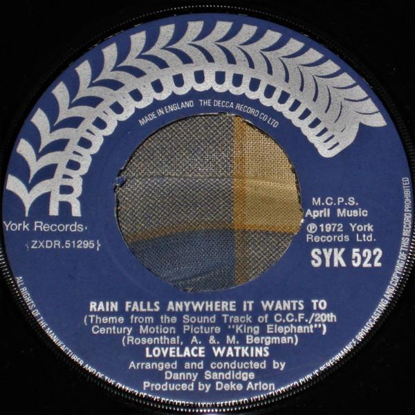 7-дюймовая пластинка LOVELACE WATKINS - Дождь идет где хочет SYK522 York Records 1972 UK Соул/Фанк Б/У