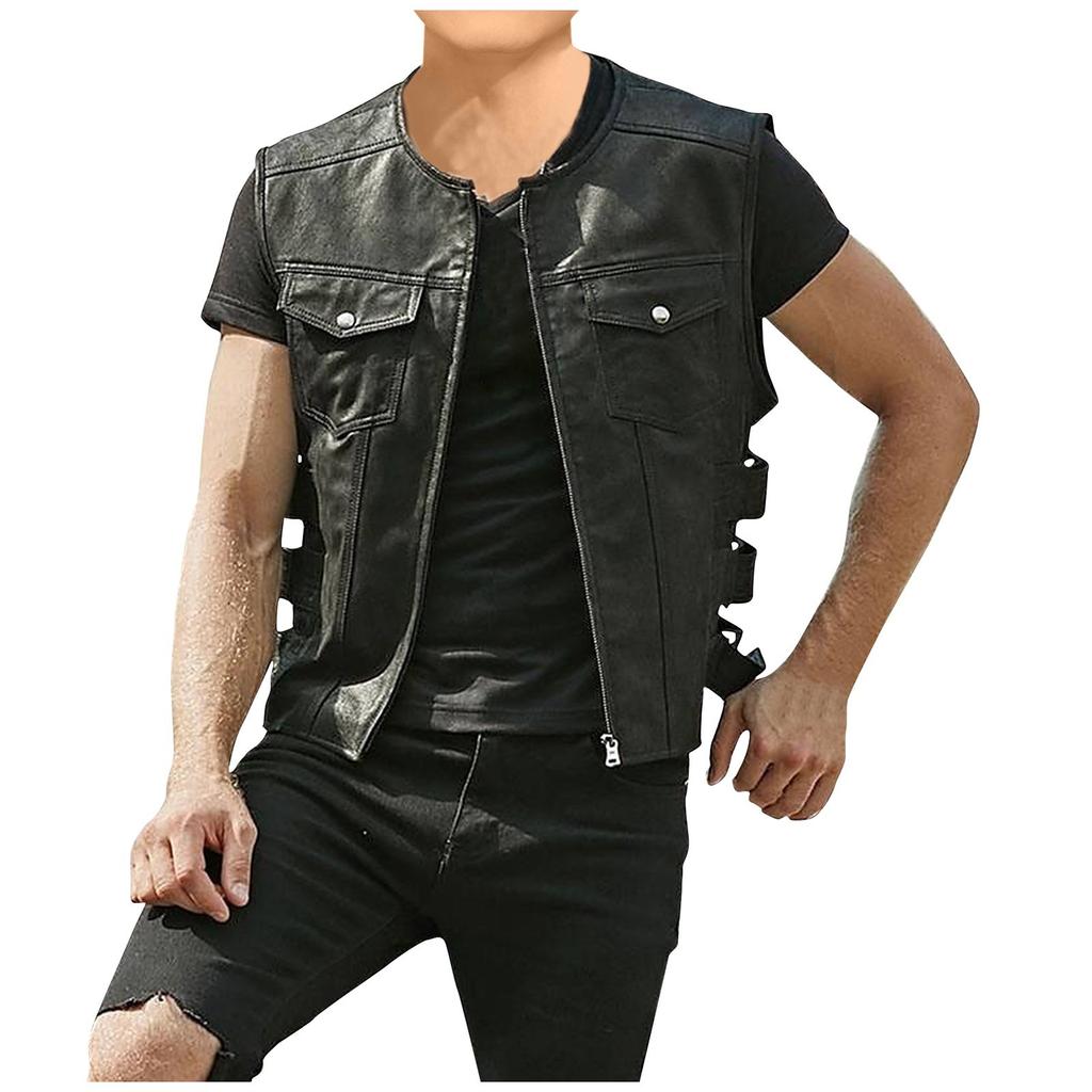 Мужской повседневный модный жилет на молнии, мужской однотонный жилет с несколькими карманами, жилет для мотоциклиста