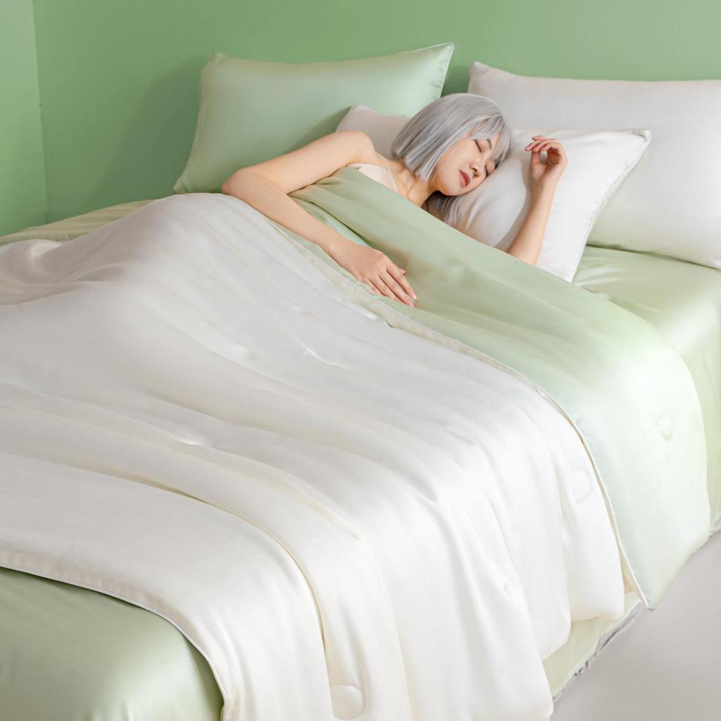 Cooling Ice Silk Tencel Summer Quilt Four-Piece Set: Water & Machine Washable, Ideal for Air Conditioning.