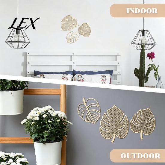Office Wall Hanging Decor 3Pcs Wooden Monstera Decorations, Bohemian Ornament, Hollow Tropical Living Room Leaf Art for Home Bedroom Natural Wood