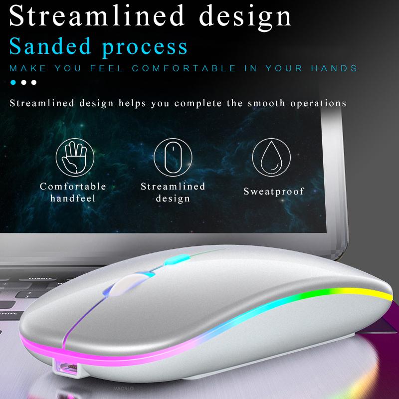 VAORLO 2.4G RGB Wireless Mouse Computer Mouse Silent Ergonomic Rechargeable Mice with LED Optical Backlit USB Mice for PC Laptop