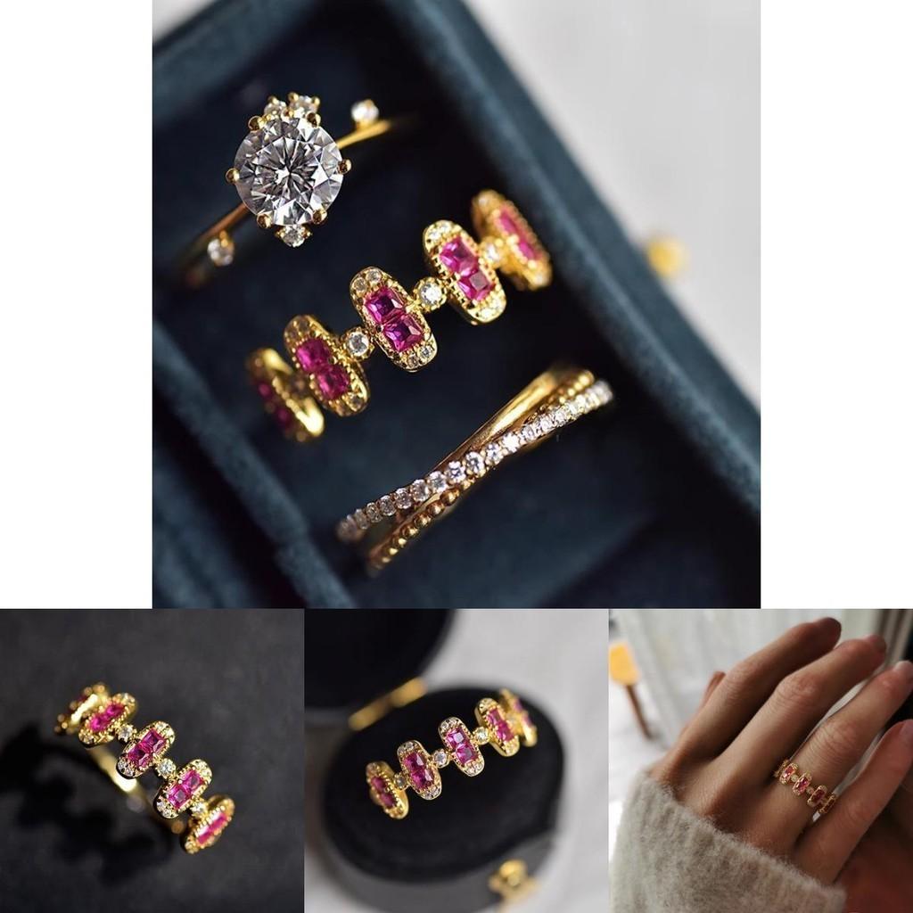 Stylish Geometric Rectangular Ruby Vintage Ring For Women Elegant Adjustable Design