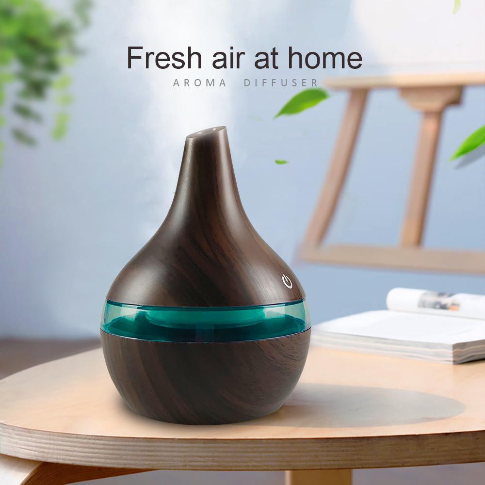 Diffuser For Home 300ml USB Humidifier Essential Oil Diffuser Wood Grain Design Cool Mist for Home Office Desktop Includes 2