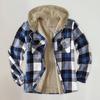 Men Coat Hooded Drawstring Long Sleeve Plaid Print Jacket with Pockets Buttons