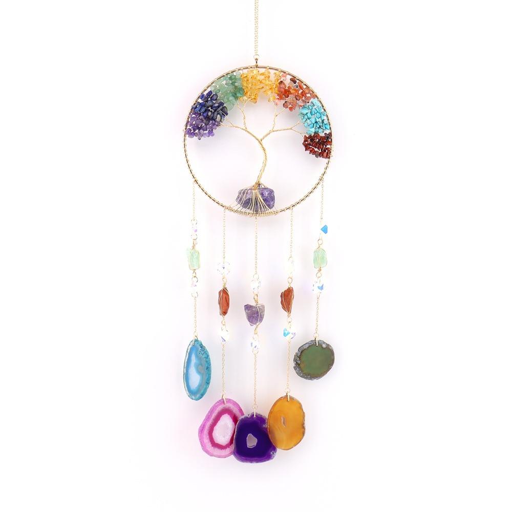 Handmade Natural Crystal Suncatcher Tumbled Stones Moonstone Pendant Butterfly Wind Chime Home & Garden Decoration