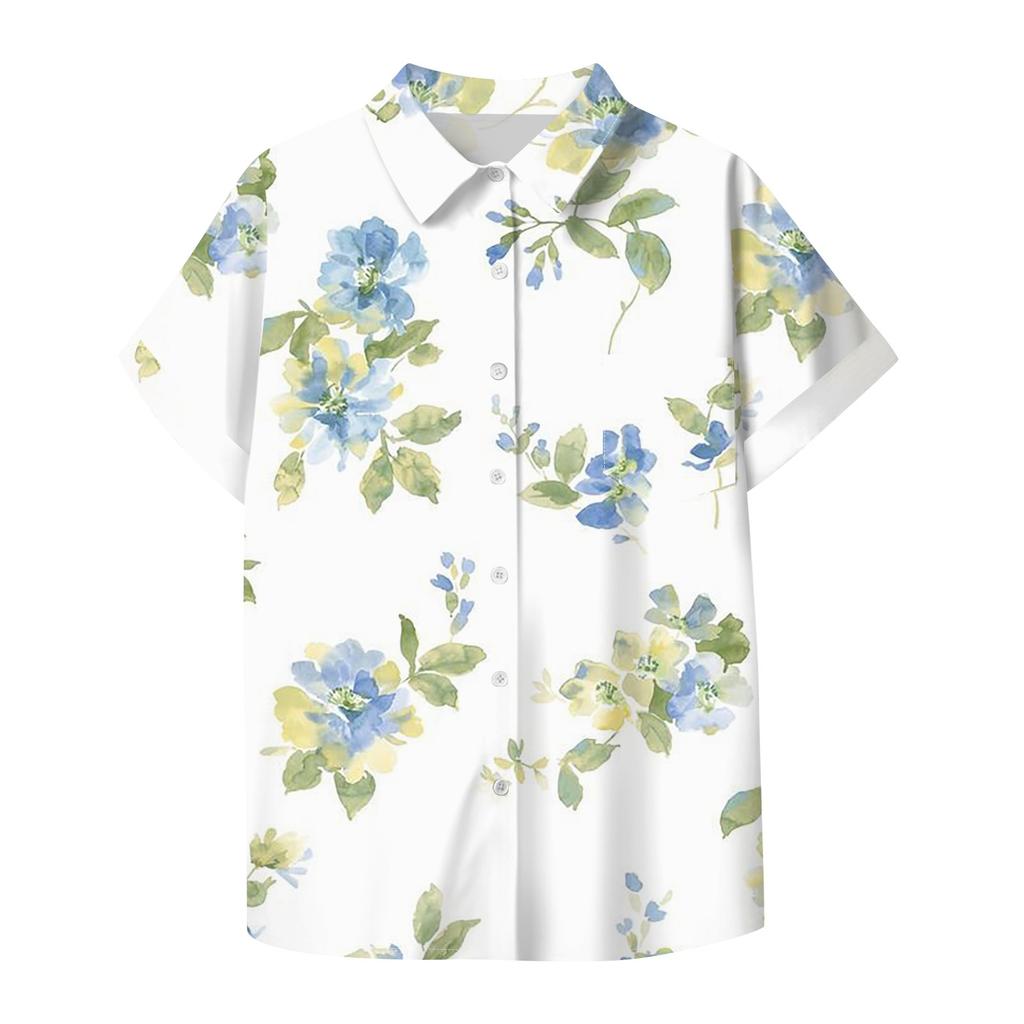 Женская рубашка с короткими рукавами, повседневный модный топ на пуговицах с принтом, кардиган с нагрудным карманом