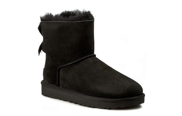 Женские кроссовки UGG Mini Bailey Bow Ii Классические с подкладкой из флиса Черные Женские