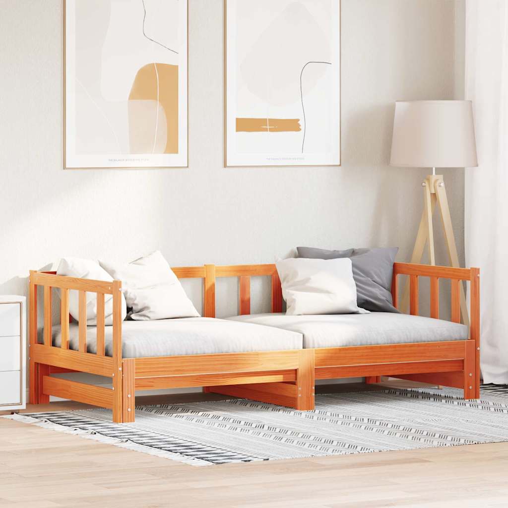Daybed with Pull Out Bed Wax Brown 203.5 x 184 x 66 cm