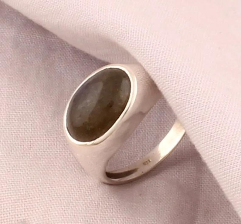 Кольцо с драгоценным камнем лабрадорит, овальное кольцо, кольцо унисекс, кольцо из серебра 925 пробы, модные украшения, дизайнерское кольцо, украшения ручной работы