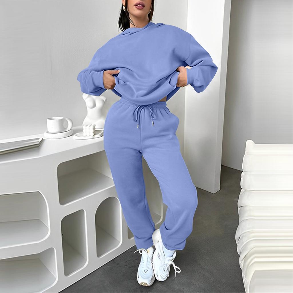Женский однотонный спортивный комплект с капюшоном и длинными рукавами, домашние брюки, комплект для бега