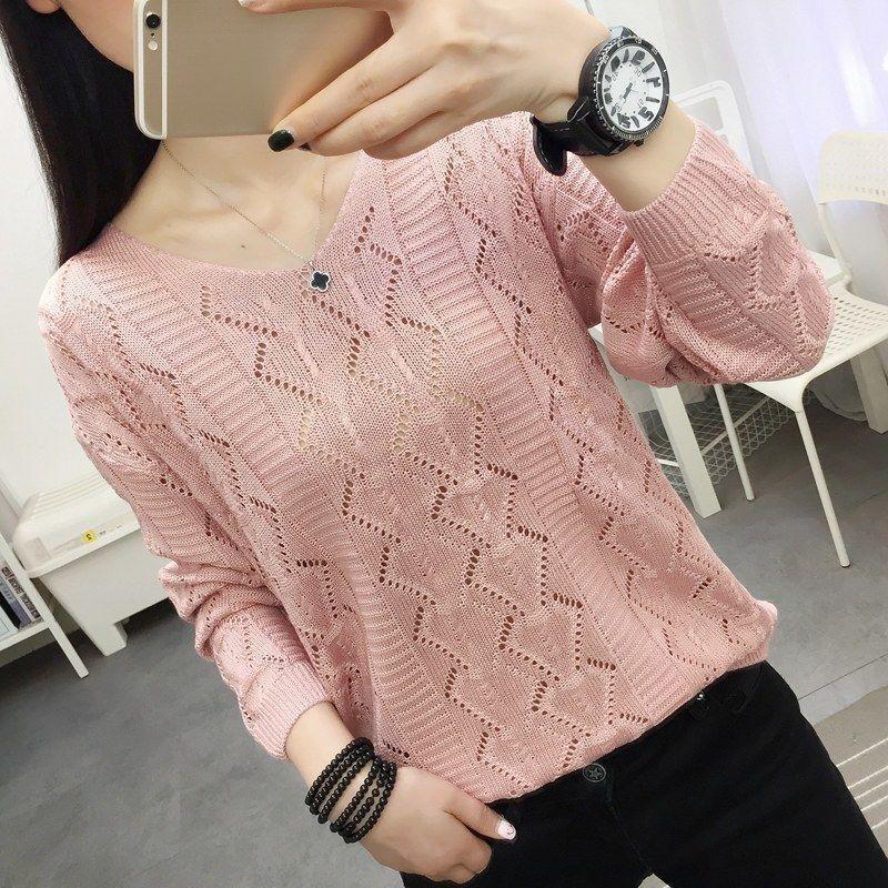 Женский трикотажный топ с круглым вырезом большого размера, осенне-зимний свободный свитер с ажурной вязкой, базовый слой, осенняя верхняя одежда в корейском стиле