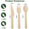 100% Compostable Wooden Cutlery Set 300PCS 160mm 50 Knives 100 Forks 150 Spoons Disposable Biodegradable with PlasticFree Packa