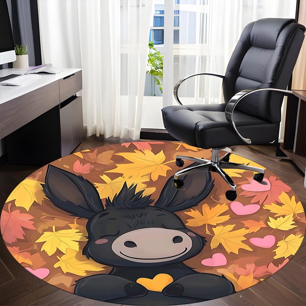 1pc Autumn Donkey Office Round Area Rug, Under Office Chairs Bedroom Living Room Home Decor, Room Deco, Available in Various Sizes