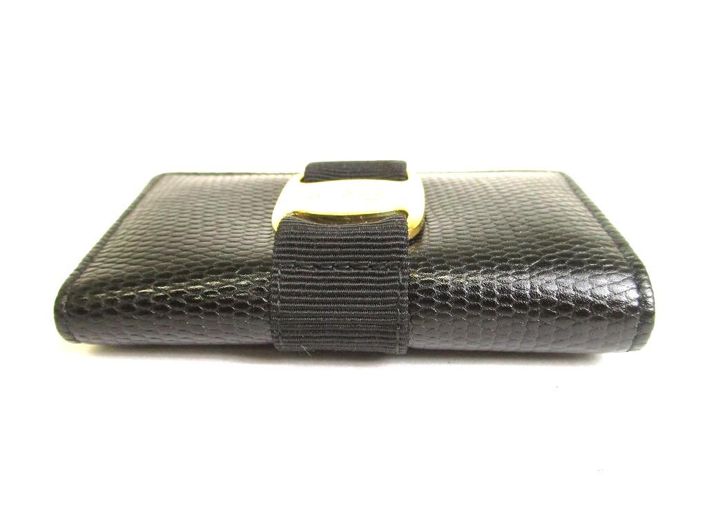 Authentic Salvatore Ferragamo Vara Black Leather Gold H/W 6Pics Key Case #9754  Open box
