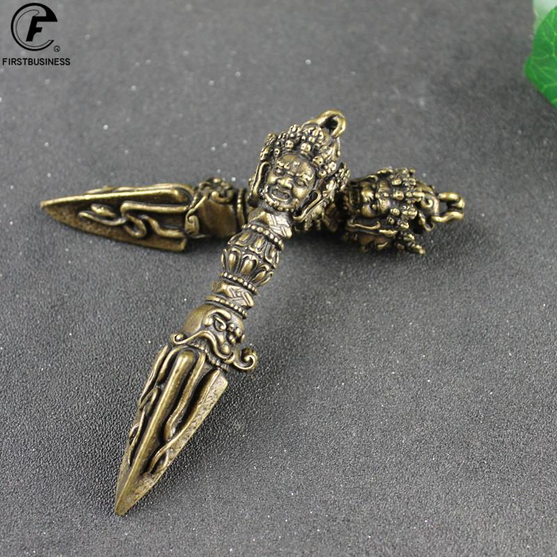 Pure Copper Buddhist Artifacts Ornaments Vintage Brass Horse Head Skull Buddha Pestle Vajry Figurines Home Needle Knife Buddha