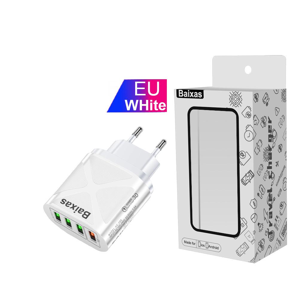 Многопортовое USB-зарядное устройство с быстрой зарядкой QC3.0, 4 порта, 5 В/9 В/12 В, Совместимо со стандартами ЕС/США/Великобритании/Австралии