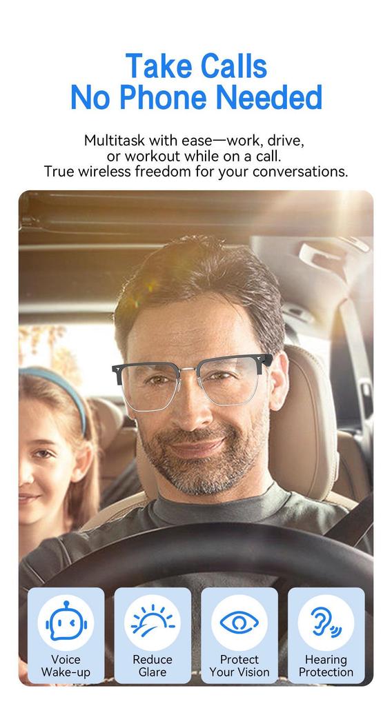 Smart Glasses AIMB-V2: Metal Frame, Bluetooth Calling, Voice Assistant, Anti-Blue Light Lens