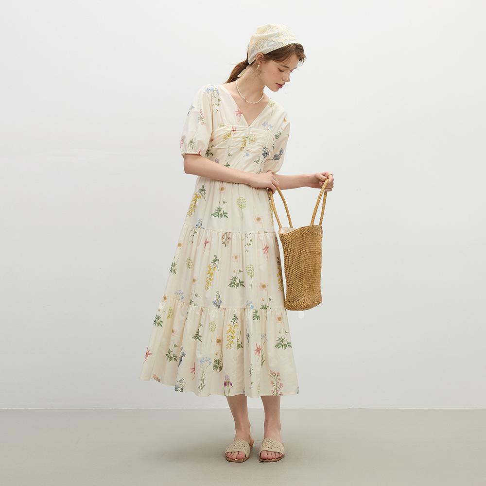 Wednesday Delight Wd_Flower Garden V-Neck Dress