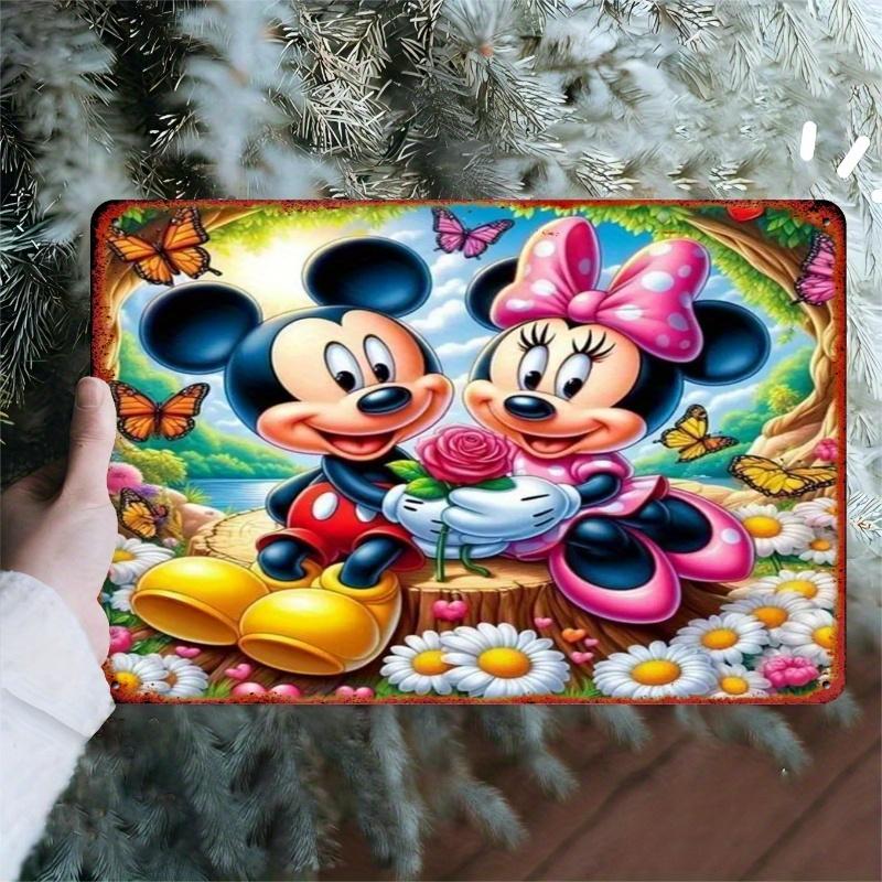 Металлическое настенное панно 8x12 дюймов Disney Микки и Минни Маус Романтический сад – Яркая железная декоративная табличка для спальни, кафе, школы