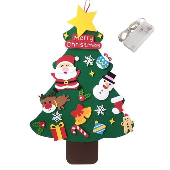 Новогодняя елка из фетра для малышей, светодиодная подсветка, набор для самостоятельной сборки новогодней елки с Санта-Клаусом и снеговиком