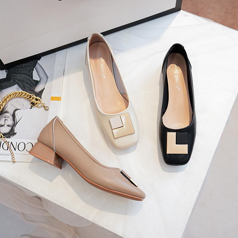 Женские туфли на толстом каблуке с квадратным носком, весенние туфли на среднем каблуке с квадратной пряжкой, из мягкой кожи, туфли бабушки, туфли для работы, на мягкой подошве