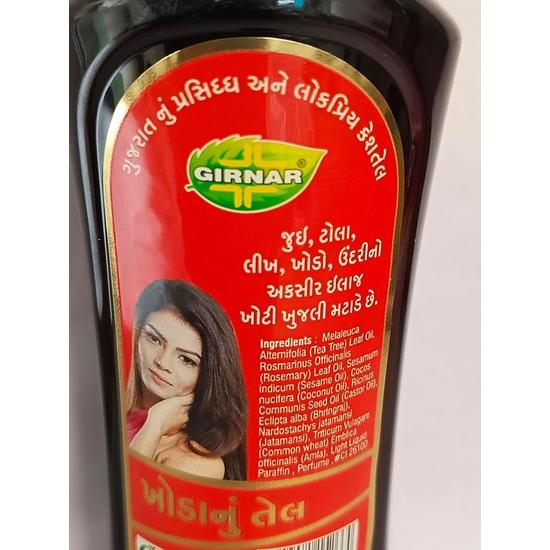 Масло для волос Girnar против перхоти и вшей с нимом | Аюрведическое нелипкое масло для сухой кожи головы | Масло для волос Herbal Khoda, 200 мл, упаковка из 2 шт.